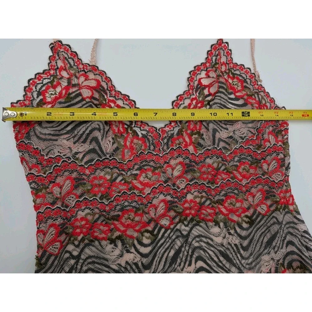 Josie Natori Floral Zebra Sheer Slip Dress Mini Stretch Size‎ S Festival Party